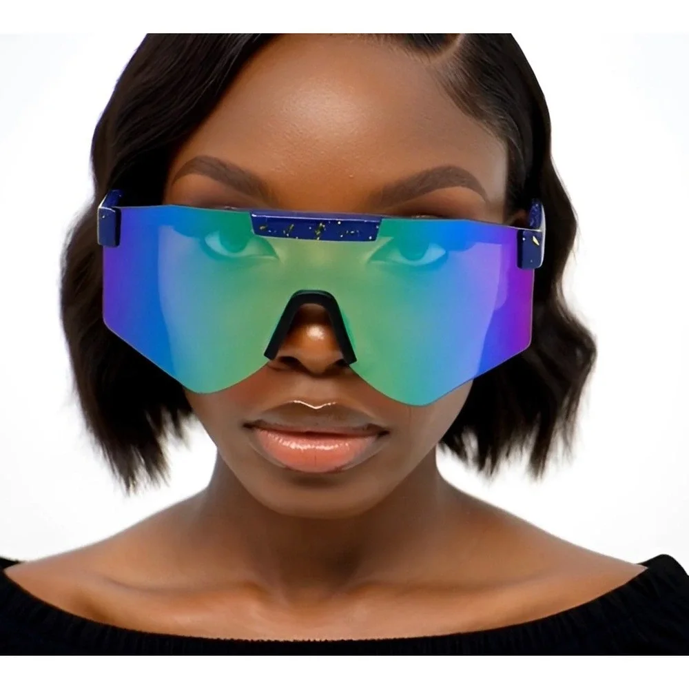 Mirrored Women Sunglasses Blue Green Mirror Lens Splatter Paint Sporty‎ Lentes